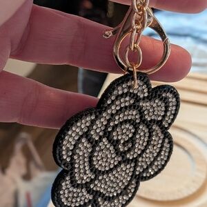 Black and Silver Rose Keychain Charm